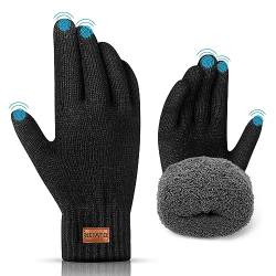 HIYATO Handschuhe herren, Verdickte Touchscreen Winterhandschuhe, Warme Strickhandschuhe mit Fleece Innenfutter für Damen und Herren (Schwarz) von HIYATO