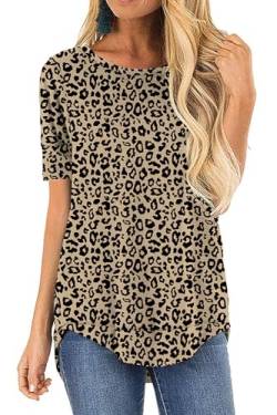 HIYIYEZI Sommer-Tops für Damen, kurzärmelig, seitlicher Schlitz, lässig, lockere Tunika-Oberteil, B-21 Fp Leopard Khaki, XX-Large von HIYIYEZI