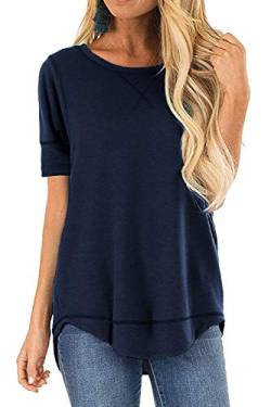 HIYIYEZI Sommer-Tops für Damen, kurzärmelig, seitlicher Schlitz, lässig, lockerer Tunika-Top, A-03 Marineblau, XX-Large von HIYIYEZI