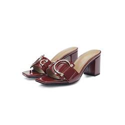 HJBFVXV Damen-Hausschuhe Matching elegant sandals ladies party sexy metal spring summer slippers cross armor slippers with women shoes (Color : Wine Red, Size : 38 EU) von HJBFVXV