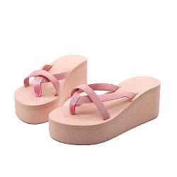 HJBFVXV Damen-Hausschuhe Solid Color Beach High-Heeled Flip-Flops Sandals Flip Flops For Women (Color : Pink, Size : 37) von HJBFVXV