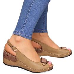 HJBFVXV Damen-Hausschuhe Women Sandals Pointed Toe Heeled Sandals For Summer Shoes Women Heels Platform Sandalias Mujer Summer Footwear Female (Color : Khaki, Size : 37) von HJBFVXV