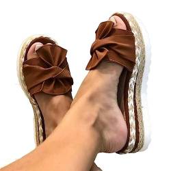 HJBFVXV Damen-Hausschuhe Women Slippers Mid Heels Bow Tie Peep Toe Fashion Slides Beach Outdoor Ladies Shoes (Color : Dark Brown, Size : 43) von HJBFVXV