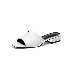 HJBFVXV Damen-Hausschuhe Women slippers Summer low Heels shoes woman Genuine Leather Woman Sandals Open Toe Ladies Slippers (Color : White, Size : 6) von HJBFVXV