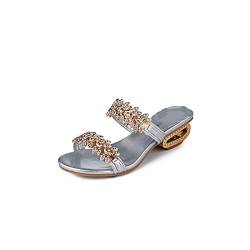 HJBFVXV Damensandalen Sexy Sandals And Slippers For Women In The Summer Casual Rhinestone With Female Sandals (Color : Silver, Size : 35 EU) von HJBFVXV