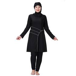 HJFYIZYNN Muslimische Frauen Langarm Cover Up Burkinis Dreiteilige Bademode Anzüge, schwarz, 3X-Large von HJFYIZYNN