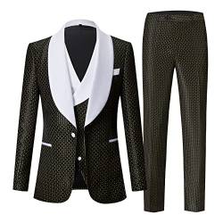 HJQSC Herren-Anzüge, 3-teilig, gepunktet, Revers, Blazer, Hosen, Set, formelle Kleidung, Ein-Knopf-Jacken, Schwarz, XL von HJQSC