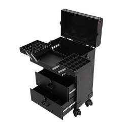 Groß Kosmetikkoffer Alu Beauty Case Kosmetik Trolley Rollkoffer Schminkkoffer Mit 360° Drehbaren，Tragbar Kosmetik Organizer,Kosmetikkoffer Mit Schubladen, Schwarz (Color : Black 1) von HJXGQJM