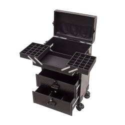 Groß Kosmetikkoffer Alu Beauty Case Kosmetik Trolley Rollkoffer Schminkkoffer Mit 360° Drehbaren，Tragbar Kosmetik Organizer,Kosmetikkoffer Mit Schubladen, Schwarz (Color : Black 2) von HJXGQJM