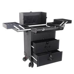 Groß Kosmetikkoffer Kosmetik Trolley Rollkoffer Schminkkoffer Mit 360° Drehbaren, Artist Train Case Trolley Makeup Organizer, Aluminium-Schminkkoffer Auf Rollen,mit Schubladen, Schwarz (Color : Noir von HJXGQJM