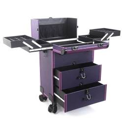 Groß Kosmetikkoffer Kosmetik Trolley Rollkoffer Schminkkoffer Mit 360° Drehbaren, Artist Train Case Trolley Makeup Organizer, Aluminium-Schminkkoffer Auf Rollen,mit Schubladen, Schwarz (Color : Purpl von HJXGQJM