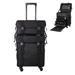 Kosmetik Trolley Rollkoffer 2 In 1 Schminkkoffer Mit 360° Drehbaren, Schminkkoffer Aus Oxford-Stoff,Kosmetikkoffer Pilotenkoffer Beauty Case Reisetrolley Friseurkoffer Kosmetik Trolley,schwarz von HJXGQJM