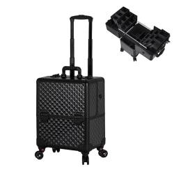 Kosmetik Trolley Rollkoffer Professioneller Reise Make Up Tasche Artist Train Case Trolley Makeup Organizer, Kosmetikkoffer Alu Beauty Case, Kosmetiktasche Mit Rollen, Maniküre-Etui, Schwarz von HJXGQJM