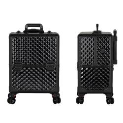 Kosmetik Trolley Rollkoffer Schminkkoffer Mit 360° Drehbaren, Aluminium-Kosmetikkoffer, Beauty Case Reisetrolley Friseurkoffer Kosmetik Trolley, Schwarz Make Up Koffer Professionell Schminkkoffer von HJXGQJM