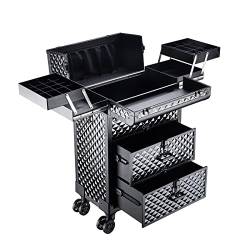 Kosmetik Trolley Rollkoffer Schminkkoffer Mit 360° Drehbaren, Artist Train Case Trolley Makeup Organizer, Mit Schlüsselschloss, Aluminium-Schminkkoffer Auf Rollen,mit Schubladen,Schwarz von HJXGQJM