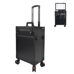 Kosmetik Trolley Rollkoffer Schminkkoffer Mit 360° Drehbaren, Kosmetikkoffer Alu Beauty Case, Artist Train Case Trolley Makeup Organizer, Kosmetikkoffer Mit Licht Und Spiegel,Schwarz von HJXGQJM