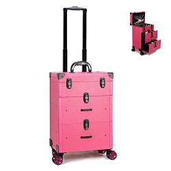 Kosmetik Trolley Rollkoffer Schminkkoffer Mit 360° Drehbaren, Kosmetiktasche Professioneller Reise Make Up Tasche Artist Train Case Trolley Makeup Organizer, Mit Schlüsselschloss, 1 Stück (Color : Pi von HJXGQJM