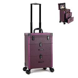 Kosmetik Trolley Rollkoffer Schminkkoffer Mit 360° Drehbaren, Kosmetiktasche Professioneller Reise Make Up Tasche Artist Train Case Trolley Makeup Organizer, Mit Schlüsselschloss, 1 Stück (Color : Pu von HJXGQJM