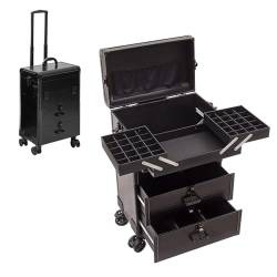 Kosmetik Trolley Rollkoffer Schminkkoffer Mit 360° Drehbaren, Reisetrolley Friseurkoffer Kosmetik Trolley, Mit Rädern Und Mit Schloss, Aluminium Schminkkoffer Rollkoffer, Schwarz (Color : Black 1) von HJXGQJM