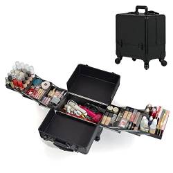 Kosmetik Trolley Rollkoffer Schminkkoffer Mit 360° Drehbaren,Kosmetikkoffer Alu Beauty Case, Maniküre-Etui, Professionelle Makeup Organizer Tasche Schminktasche Train Case,Schwarz (Color : Noir) von HJXGQJM