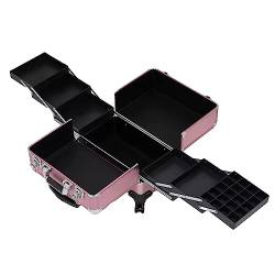 Kosmetik Trolley Rollkoffer Schminkkoffer Mit 360° Drehbaren,Kosmetikkoffer Alu Beauty Case, Maniküre-Etui, Professionelle Makeup Organizer Tasche Schminktasche Train Case,Schwarz (Color : Pink) von HJXGQJM