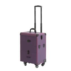 Kosmetik Trolley Rollkoffer Schminkkoffer Mit 360° Drehbaren Artist Train Case Trolley Makeup Organizer, Aluminium Schminkkoffer Rollkoffer, Schminkkoffer Mit Schubladen, Schwarz (Color : Purple) von HJXGQJM