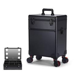 Kosmetikkoffer, 3-in-1, Friseurkoffer, große Kapazität, Koffer, Nageldesign, mit Rollen, abschließbar und tragbar, Rolling-Make-up-Koffer, Schwarz , 35x25x53cm von HJXGQJM
