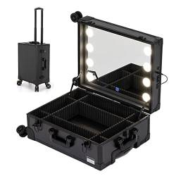 Kosmetikkoffer, professionell, große Aufbewahrung, Kosmetikkoffer, Kosmetikkoffer, Kosmetikkoffer, Kosmetikkoffer, Schminkkoffer mit LED, Schwarz, Schwarz mit 8 LEDs, one size, Casual von HJXGQJM