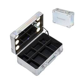 Kosmetikkoffer, professionell, große Aufbewahrung, Kosmetikkoffer, Kosmetikkoffer, Kosmetikkoffer, mit LED-Licht, Lichtquelle in 3 Farben, silberfarben, silberfarben, 40x26x16cm, Casual von HJXGQJM