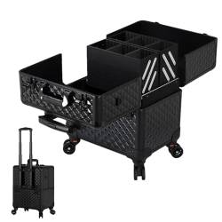 Kosmetikkoffer Alu Beauty Case Kosmetik Trolley Rollkoffer Schminkkoffer, Artist Train Case Trolley Makeup Organizer, Mit Schlüsselschloss, Aluminium Schminkkoffer Rollkoffer, Schwarz von HJXGQJM