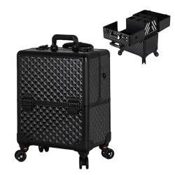 Kosmetikkoffer Pilotenkoffer Beauty Case Reisetrolley Friseurkoffer Kosmetik Trolley, Kosmetik Trolley Rollkoffer Schminkkoffer Mit 360° Drehbaren, Schwarz Aluminium-Kosmetikkoffer von HJXGQJM