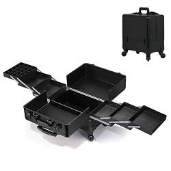 Kosmetikkoffer Pilotenkoffer Beauty Case Reisetrolley Friseurkoffer Kosmetik Trolley, Kosmetik Trolley Rollkoffer Schminkkoffer Mit 360° Drehbaren, Schwarz Kosmetik Trolley Rollkoffer Maniküre-Etui ( von HJXGQJM