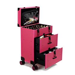 Kosmetikkoffer Pilotenkoffer Beauty Case Reisetrolley Friseurkoffer Kosmetik Trolley, Mit Rädern Und Mit Schloss, Tragbar Kosmetik Organizer Travel Schminktasche, 3-lagiger Trolley-Koffer (Color : Pi von HJXGQJM