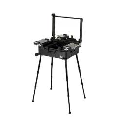 Kosmetikkoffer Trolley mit LED-Beleuchtung, Rolling-Make-up-Koffer, professioneller Make-up-Koffer mit Halterung, Kosmetikkoffer auf Rollen, Schwarz, Black Plaid, 52x40x22.5cm von HJXGQJM