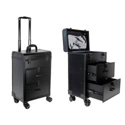 Make Up Koffer Professionell Schminkkoffer, Kosmetikkoffer Mit 4 Rollen, 3-lagiger Trolley-Koffer, Kosmetikkoffer Alu Beauty Case, Kosmetikkoffer Mit Schlüsselschloss, Schwarz 1 Stück (Color : Noir) von HJXGQJM