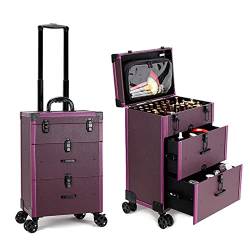 Make Up Koffer Professionell Schminkkoffer, Kosmetikkoffer Mit 4 Rollen, 3-lagiger Trolley-Koffer, Kosmetikkoffer Alu Beauty Case, Kosmetikkoffer Mit Schlüsselschloss, Schwarz 1 Stück (Color : Purple von HJXGQJM