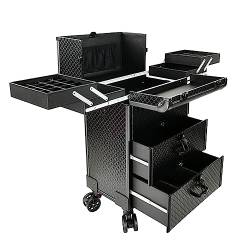 Make Up Koffer Professionell Schminkkoffer, Kosmetikkoffer Mit 4 Rollen, Trolley-Koffer, Kosmetikkoffer Alu Beauty Case, Professioneller Reise Make Up Tasche Artist Train Case Trolley, Schwarz (Color von HJXGQJM