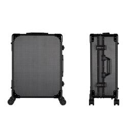 Make-up-Koffer mit LED-Licht, Kosmetikkoffer, Kosmetikkoffer, Kosmetikkoffer, tragbar, mit Rollen, Schwarz, Black Plaid, 52x40x22.5cm von HJXGQJM