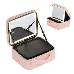 Make-up-Tasche mit LED-Spiegel, Reise-Make-up-Tasche, 3 Farbhelligkeiten mit verstellbarer Reise-Make-up-Tasche, Reise-Schönheitsbox mit LED-Beleuchtung, tragbarer Organizer, rose, Einheitsgröße von HJXGQJM