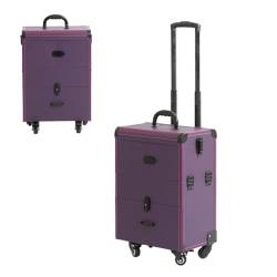 Professionell Schminkkoffer, Kosmetikkoffer Mit 4 Rollen, Trolley-Koffer Mit Schubladen Kosmetikkoffer Alu Beauty Case, Professioneller Reise Make Up Tasche Artist Train Case Trolley (Color : Purple von HJXGQJM