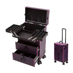 Professionell Schminkkoffer Groß Kosmetikkoffer Mit Rollen, Kosmetikkoffer Alu Beauty Case, Artist Train Case Trolley Makeup Organizer, Schwarz Kosmetikkoffer Mit Schubladen (Color : Purple) von HJXGQJM