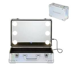 Professioneller Make-up-Koffer, Beauty Case, Make-up-Koffer, tragbar, Kosmetikkoffer mit LED-Beleuchtung, mit USB-Kabel, silberfarben, silberfarben, 40x26x16cm, Casual von HJXGQJM