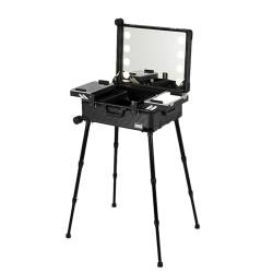 Professioneller Make-up-Koffer, Make-up-Tasche, Rollen, Kosmetiktasche, Trolley mit LED-Beleuchtung, Trolley aus Aluminium, großes Kosmetikcase mit Halterung (Farbe: von HJXGQJM