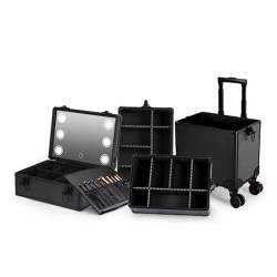 Professioneller Make-up-Koffer 3-in-1, Make-up-Koffer mit Licht und Spiegel, Kosmetikkoffer mit Rollen, professioneller Make-up-Koffer, Friseursalon/Schönheit/Reise, Schwarz, Schwarz , 35x25x73cm von HJXGQJM