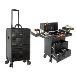 Professioneller Reise Make Up Tasche Artist Train Case Trolley Makeup Organizer, Kosmetikkoffer Mit Schubladen，Professionell Schminkkoffer, Kosmetikkoffer Mit Rollen, Schwarz,1 Stück von HJXGQJM