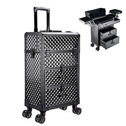 Professioneller Reise Make Up Tasche Artist Train Case Trolley Makeup Organizer, Make Up Koffer Professionell Schminkkoffer, Sicherheitsverriegelung, Kosmetikkoffer Mit Rollen,Aluminium,Schwarz von HJXGQJM