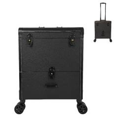 Professioneller Reise Make Up Tasche Artist Train Case Trolley Makeup Organizer, Trolley-Kosmetikkoffer Mit Schubladen, Kosmetikkoffer Aus Aluminium, Für Visagisten, Maniküre, Schwarz (Color : Noir) von HJXGQJM