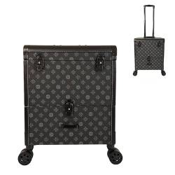 Professioneller Reise Make Up Tasche Artist Train Case Trolley Makeup Organizer, Trolley-Kosmetikkoffer Mit Schubladen, Kosmetikkoffer Aus Aluminium, Für Visagisten, Maniküre, Schwarz (Color : Grey) von HJXGQJM