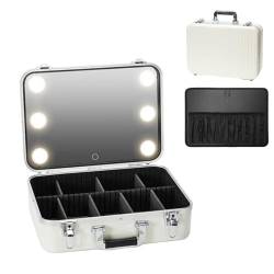 Reise-Make-up-Tasche mit LED-Spiegel, Make-up-Box mit Licht, tragbarer Zugkoffer, Organizer, Make-up-Box, Reise-Make-up-Koffer, weißer Make-up-Koffer mit Licht und Spiegel, weiß, Einheitsgröße von HJXGQJM