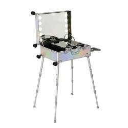 Rolling Make-up-Koffer, Kosmetik-Trolley mit LED-Beleuchtung, Trolley aus Aluminium, großes Kosmetikkoffer mit Ständer, Kosmetikkoffer mit Rollen (Co von HJXGQJM